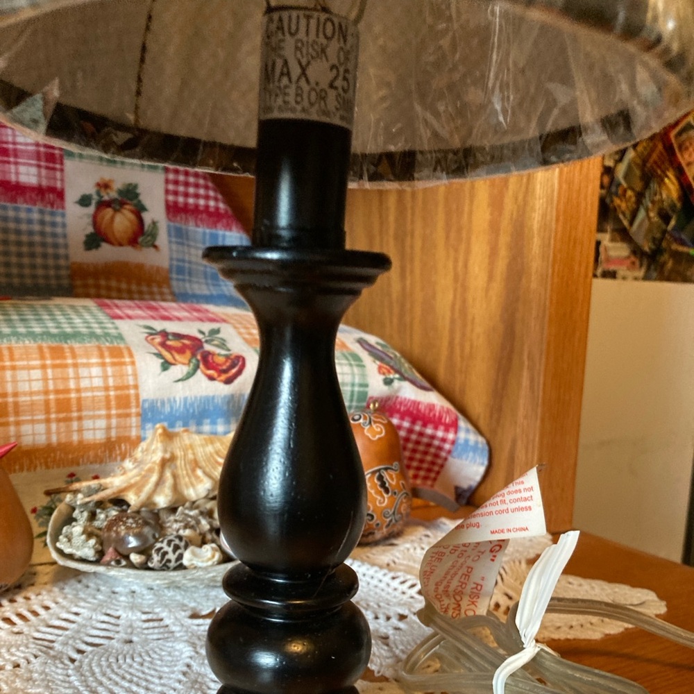 Lamp, w/Checkered Shade, Brown, 11.5” Tall (bulb not included), dark brown base - Picture 3 of 16